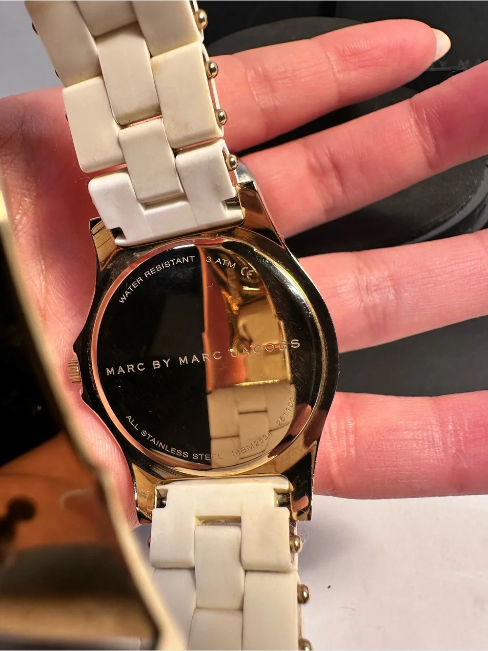 Marc by Marc Jacobs Gold Tone Watch with White Band